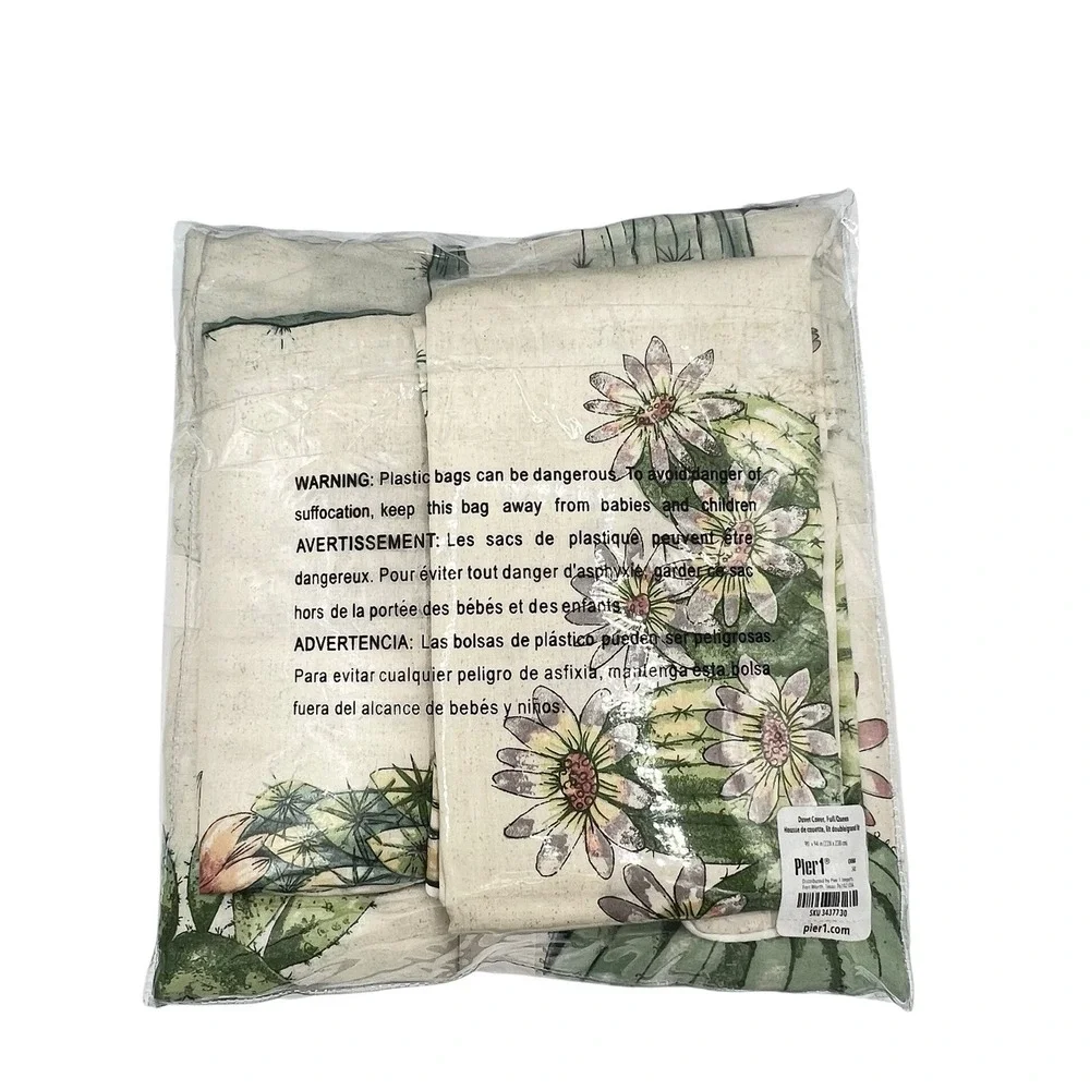 NWT Pier 1 Painted Cactus Queen Duvet Cover Set 2 Shams Retired New In Package